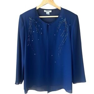 Vintage Patra Sz 16 Navy Chiffon Beaded Evening Cardigan Topper Mother of Bride